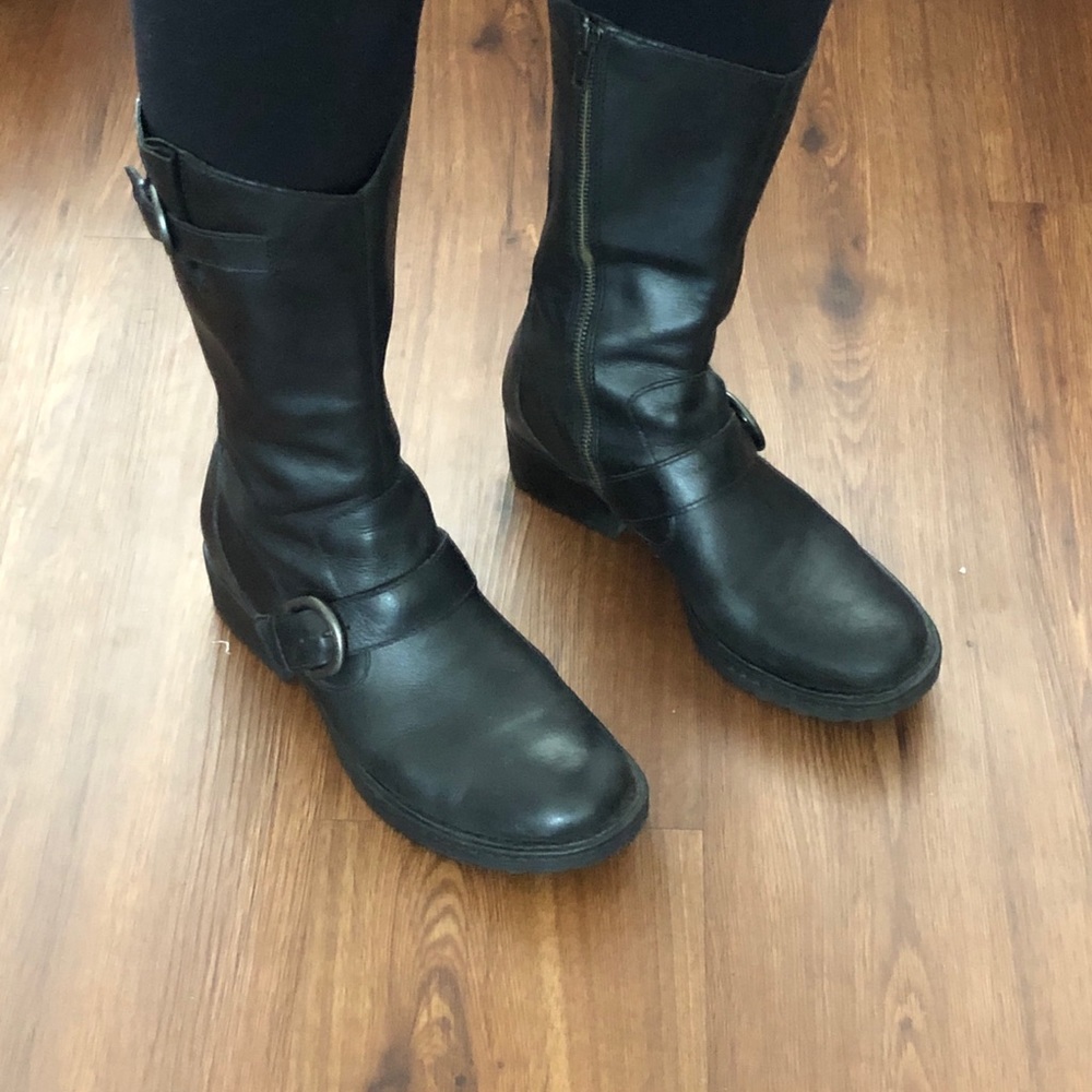Born Leather Black Biker Boots - Size 9